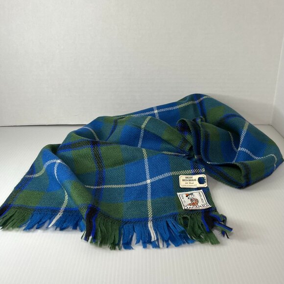 Vintage MacDhui Of Scotland Ancient Green Douglas Wool Scarf 12x54 inches NWT